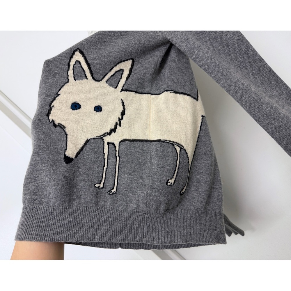Burberry Brit Fox Wraparound Gray Crewneck Sweater Cashmere Wool Animal Print S - Picture 6 of 15